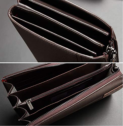 Black Sales Friday Deals Mens Long Leather Cellphone Clutch Wallet Purse for Men Large Travel Business Hand Bag Cell Phone Holster Card Holder Case Gift for Father Son Husband Boyfriend (Y-Black)