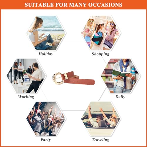 Casual Faux Leather Belt for Women, Fashion Belts Cowgirl Cowboy Pin Buckle Waist Strap for Jeans Pants Dresses4