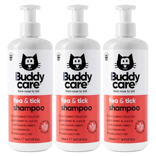 Buddycare Flea & Tick Katzen-Shampoo – entfernt Flöhe, Zecken und Milben – Tiefenreinigendes Shampoo für Hunde, Tea Tree & Eukalyptus Flea, 500 ml x 3 Buddycare Flea & Tick Katzen-Shampoo – entfernt Flöhe, Zecken und Milben – Tiefenreinigendes Shampoo für Hunde, Tea Tree & Eukalyptus Flea, 500 ml x 3