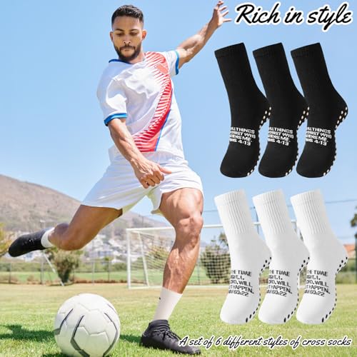 6 Pairs Cross Grip Soccer Socks Anti Slip with Bible Verse Religious Jesus Socks with Rubber Dots for Yoga Football3
