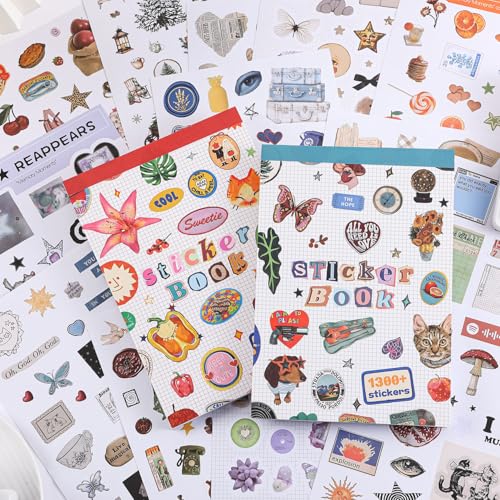Image of Girl's Korean Sticker Book, Food and Daily Life Theme - 1300+ Cute Dream Style Foodie Stickers, for DIY Scrapbooking Journaling Handbook Decoration Blue