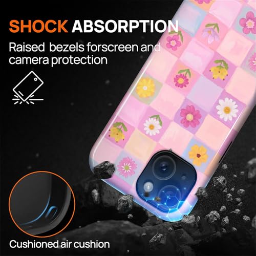 Coque iPhone 15 hybride double couche et antichoc avec design patchwork floral chic - 4