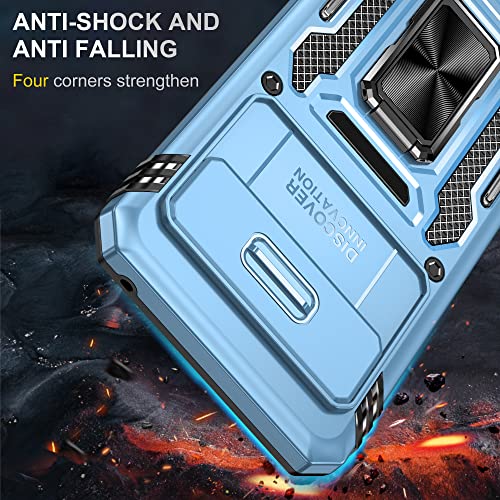 Image of Slide Camera Cover with Ring Holder Mobile Phone Case Cover for Google Pixel 7a (Blue)