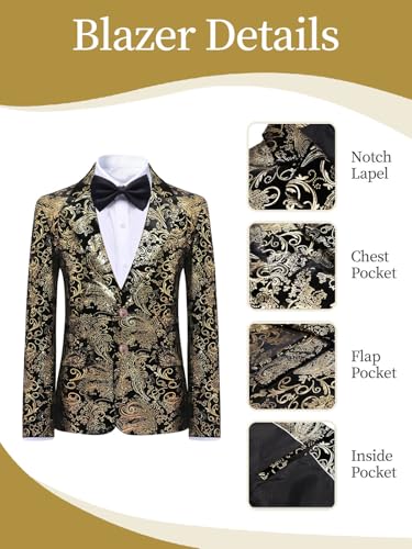 Boyland Boys Jacquard Suit Slim Fit Tuxedo Suits Jacquard Notch Lapel Tux Jacket Pants Party Formal Wear Golden Black thumb #3
