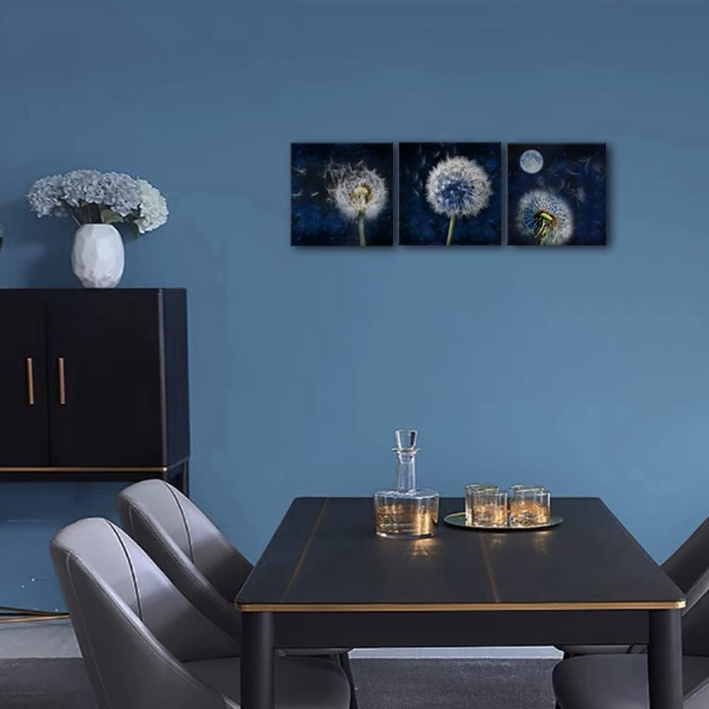 Woxfcart Dandelion Floral Decor Wall Art Canvas Flower Prints Nature Picture for Home Bathroom Bedroom Walls decoration Ready to Hang 13.5"x13.5"x3 Panel