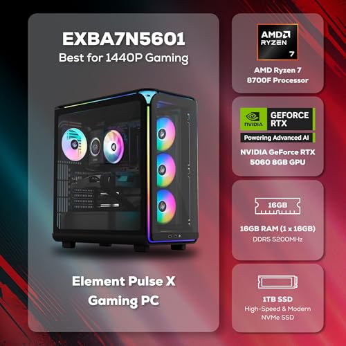 Image of iBUYPOWER Element Gaming PC Desktop Computer AMD Ryzen 7 8700F CPU, NVIDIA GeForce RTX 5060 8GB GPU, 16GB DDR5 5200MHz RAM, 1TB NVMe SSD, Windows 11 Home, Gamer Keyboard and Mouse - EXBA7N5601