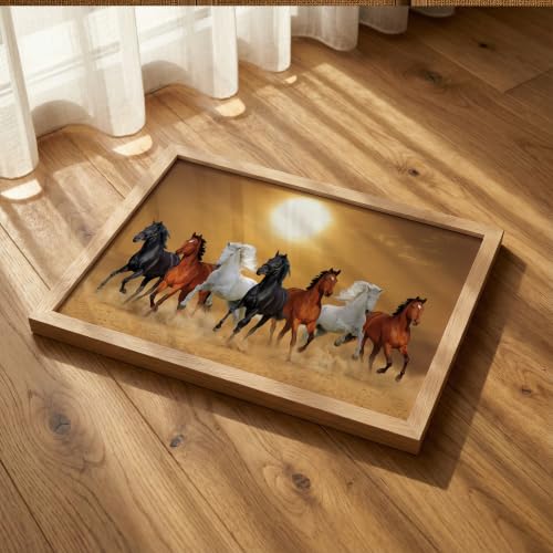 Image of Suneree 7 Horse Vastu Wall Painting (Landscape Collection) (Natural, Design 13, 10x13 Inch)