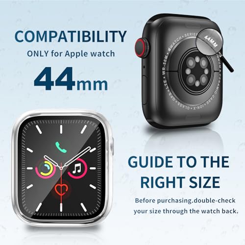 Image of Waterproof Case for Apple Watch Series SE2 SE 6 5 4 44mm, Built-in Screen Protector with Tempered Glass [Touch Sensitive] Cover for iWatch S6 /S5 /S4 /SE 44mm, Clear