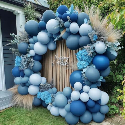 Image of Dusty Blue Balloon Arch Double Stuffed Light Dark Blue Balloons Different Size Blueberry Balloon Garland Kit for Baby Shower Birthday Wedding Bridal Graduation Party Decorations