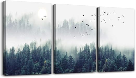 3 Piece Canvas Wall Art for Living Room - Misty Forests of Evergreen Coniferous Trees in an Ethereal Landscape - Modern Home Decor Stretched and Framed Ready to Hang - 16"x24"x3 Panels wall decor