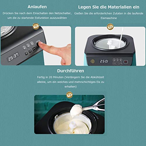 MNCYGJ Softeismaschine Für Zuhause Eismaschine Selbstkühlend, 1200ML Kapazität Kleiner Automatischer Mini Sorbetmaschine Slush EIS Maschine, Für Gelato Sorbet Tiefkühljoghurt – Bild 5