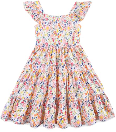 Ohokama Toddler Baby Girl Floral Dress Summer Ruffle Square Neck Sleeveless Beach Party Dresses Tiered A-Line Sundress 2t 3T Flower