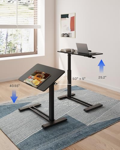 Image of FLEXISPOT H7 PRO Mobile Standing Desk Adjustable Overbed Table Pneumatic with Wheels 55Tiltable Portable Laptop Desk Rolling Computer Cart Foldable Bedside Table(27.6 inch W x 15.7 inch D, Black)
