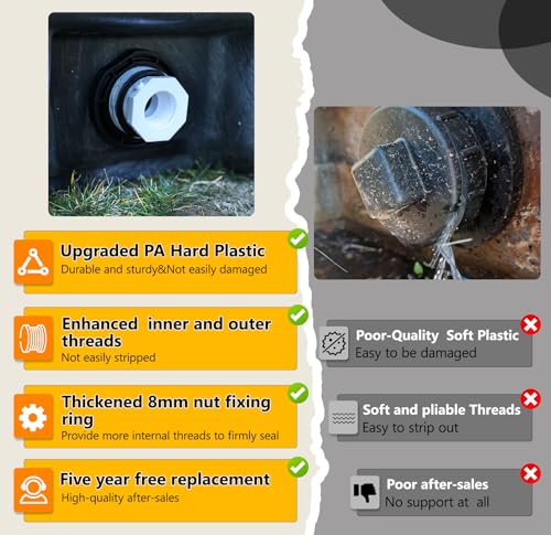 Image of Stock Tank Drain Plug Kit Include 1-1 /4 inch x 3 /4 inch Pipe Reducer Hex Bushing Fit for rubbermaid commercial 50 70 100 150 300 Gallon Stock Tanks Five Years Free Replacement