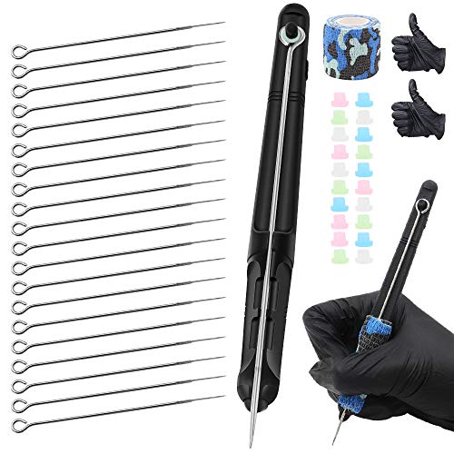 Hand Poke and Stick Tattoo Kit - Yuelong Black Stick and Poke Pen 3D Hand Poke Tattoo Tool DIY Tattooing Supply with Tattoo Needles Bandage Tape Tattoo Grommets for Tattoo Artist
