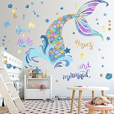 BuerHomie Wall Sticker for Children's Room Girls, Mermaid Air Bubbles Stars Wall Stickers Wall Decoration for Baby Room Cover