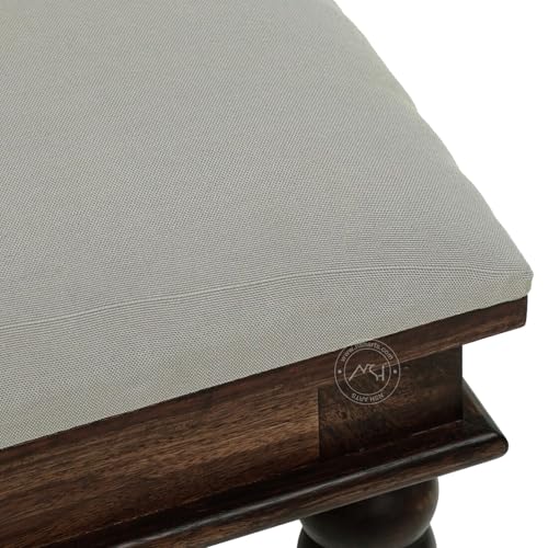 Image of NSH Sheesham Wood Square Top Seating Stool with Cushion | Elegant & Premium Handcrafted Side Table | Multipurpose Footrest, Portable Stool for Living, Bedroom & Lounge | Teak Finish, 1 Wooden Stool