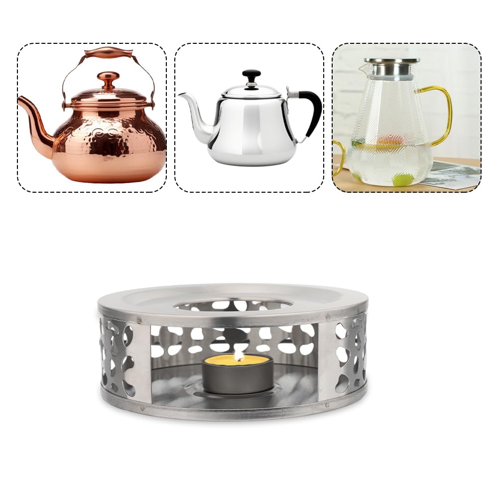 Calentador de Tetera, Café y Leche, también como Calentador de Velas. Diseñado para Mantener Calientes Las Bebidas, Fabricado en Acero Inoxidable (Color Plateado)