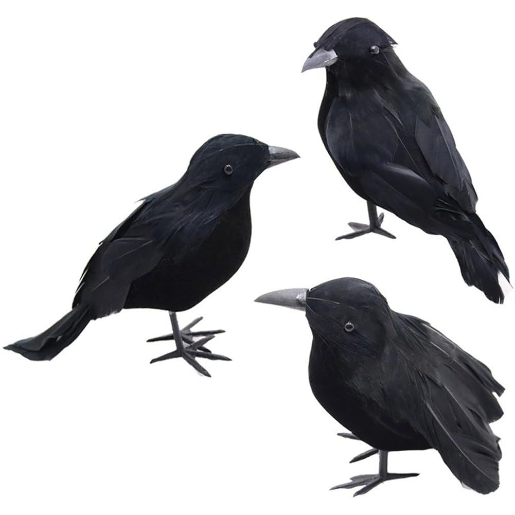 3pcs Realistic Bird Sculpture Realistic Crow Figurines Lifelike Bird Garden Statue for Outdoor Decor and Party Supplies