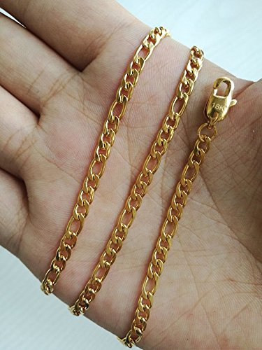 Men Women Gold Figaro Link Chain 4MM Fashion Jewelry Necklaces Stainless Steel 18K Plated,18~26 Inches3