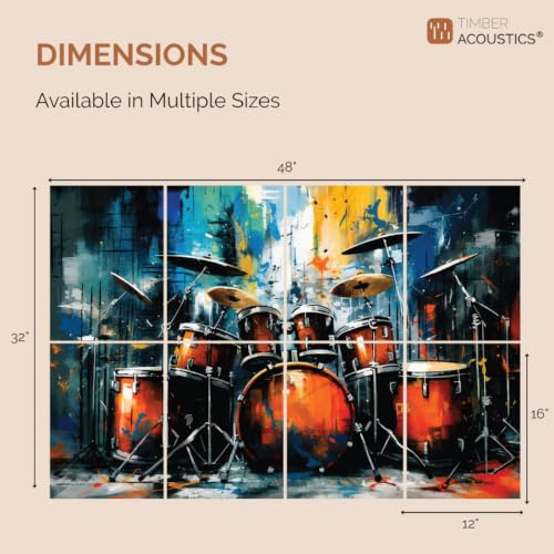 Image of Timber Acoustics Acoustic Art Wall Panels for Music Studio, PET Felt Sound Absorbing & Noise Absorber Panels for Wall, Acoustic Panels for Music Studio, 48 inchx32 inch (Drum Artwork, Set of 8)