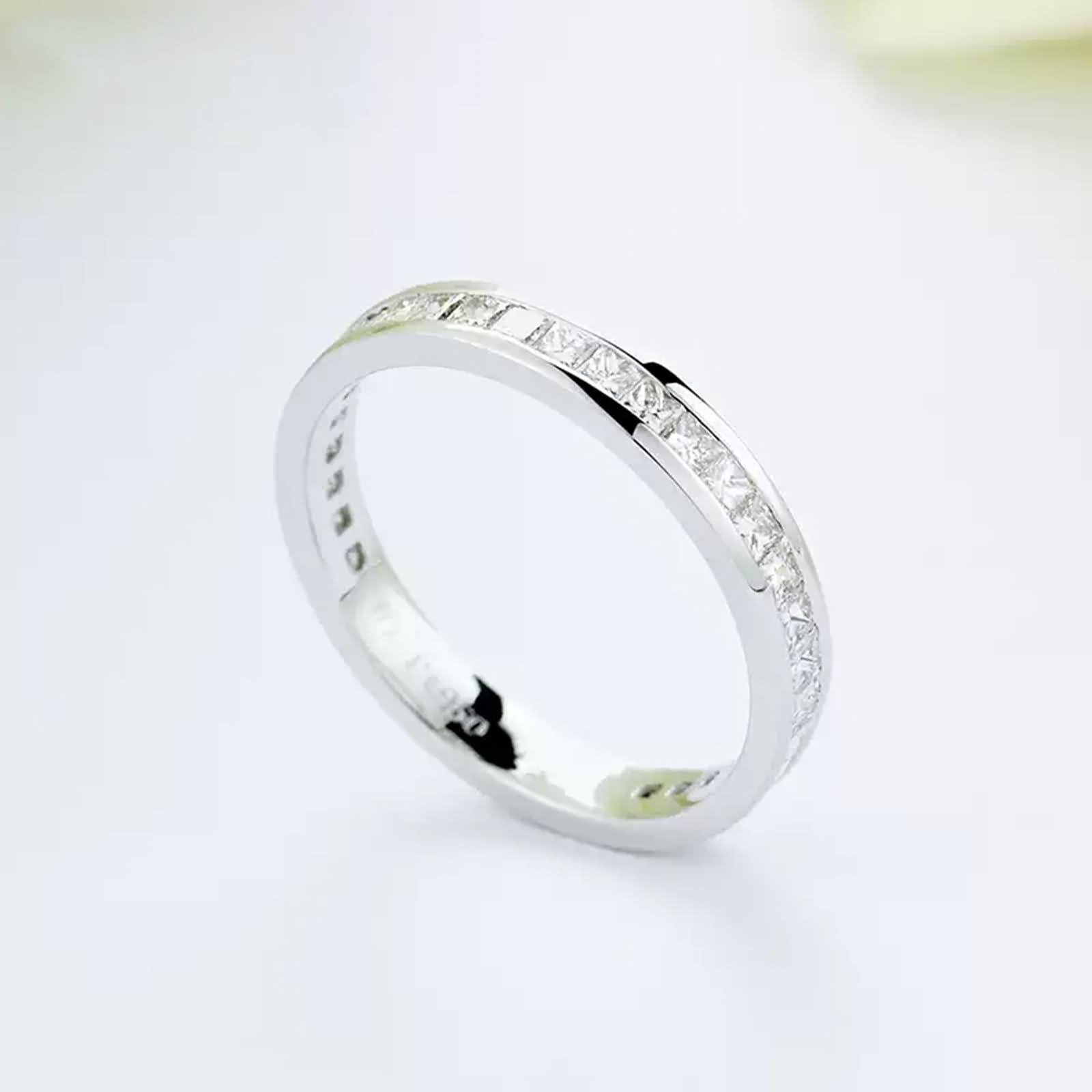 Juego de anillos de plata, anillos de aniversario para mujer con diamantes creados en laboratorio en forma de princesa, oro blanco