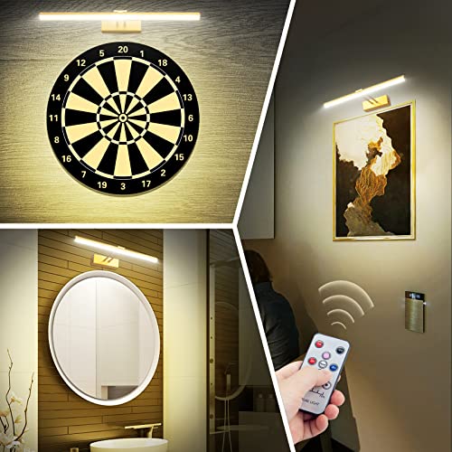 Image of RAIFOOLLY Picture Light,5000mAh Rechargeabl Art Lights for Paintings,Remote 16 inch Display Accent Lighting with Timer and Dimmable for Wall,Frame,Portrait-Gold