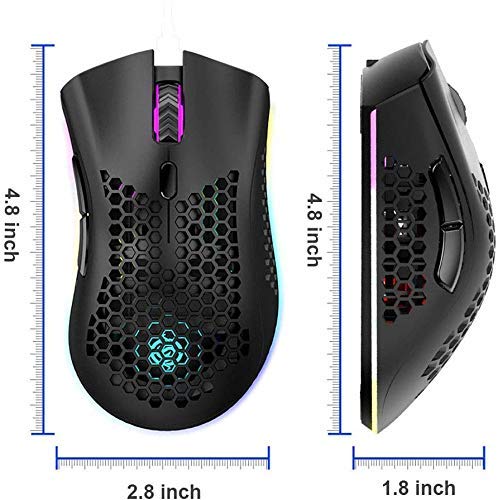 Dimensions of K-Snake Gaming Mouse: 4.8 inches length, 2.8 inches width, 1.8 inches height