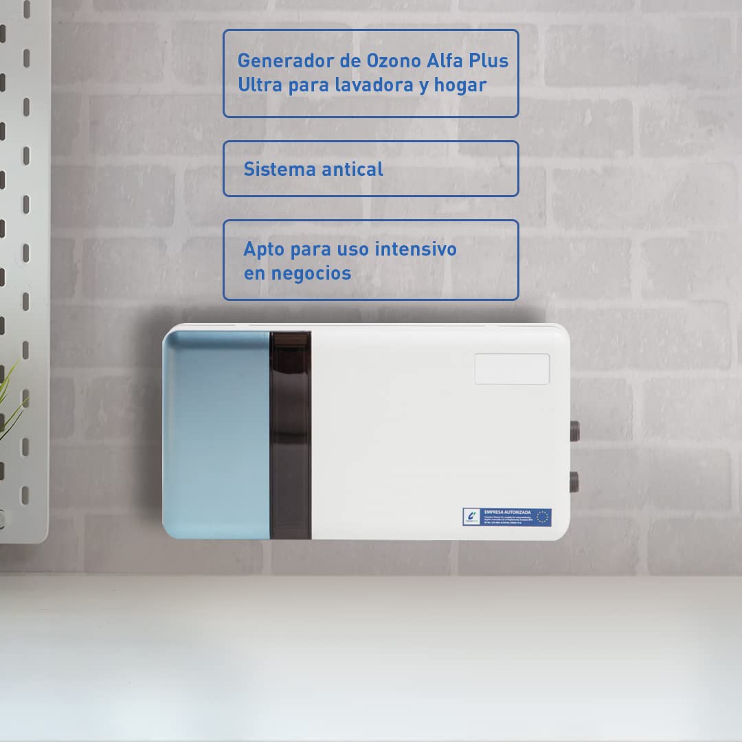 Ozono Hogar - Generador de Ozono Doméstico Alfa Plus Ultra - Purificador de agua instalable en lavadoras para desinfectar - Lava tu ropa sin detergente ni otros productos químicos