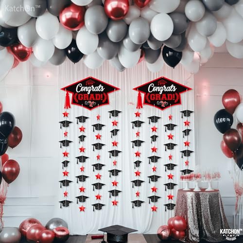 Image of Graduation Decorations 2026, Black and Red Cap Garland - Pack of 2, No DIY | Congrats Grad Garlands for Wall Decor | Cap Garland for Graduation Party Decorations, 2026 Graduation Decoration, KatchOn
