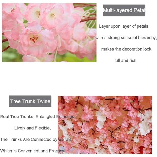 8.2Ft Cherry Blossom Artificial Tree, Handmade Natural Faux Peach Blossom Tree Blossom Trees Fake Cherry Blossom Tree Indoor Outdoor Home Office Party Wedding (8.2x8.2Ft)