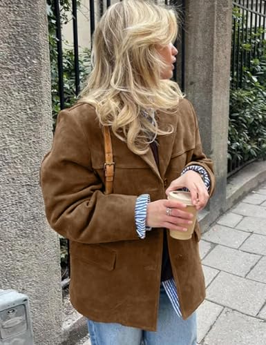 COZYPOIN Women's Suede Jacket Old Money Aesthetic Faux Leather Coat Fall Fashion Trendy Y2k Outerwear3