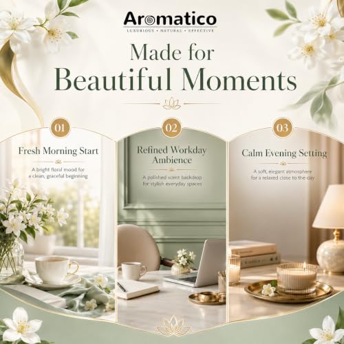 Image of AROMATICO Jasmine Diffuser Oil for Long-Lasting - Natural Home Fragrance Oil for Aromatherapy, Meditation & Concentration | Versatile Use in Diffusers, Air Fresheners 30ml