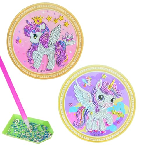 Image of PLUSPOINT 5D Diamond Gem Kits for Kids Pack of 2 Design Diamond Arts and Crafts for Kids Ages 6 8 10 12 Gem Art Painting Kit Unicorn Crafts Unicorn Diamond Painting Kits for Girls