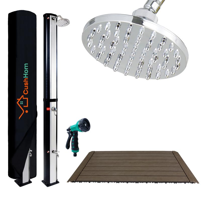 CCLIFE Solardusche 35L mit Bodenplatte und Handbrause Solar Gartendusche Pooldusche Regendusche Außendusche Garten Brause warmes Wasser