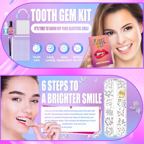 Vautvis 10 pcs Zahn Edelstein Set DIY Zahn Edelstein Kit Zahnstein Schmuck Zahnschmuck set Mit Kleber Für Zähne Teeth Gems Kit