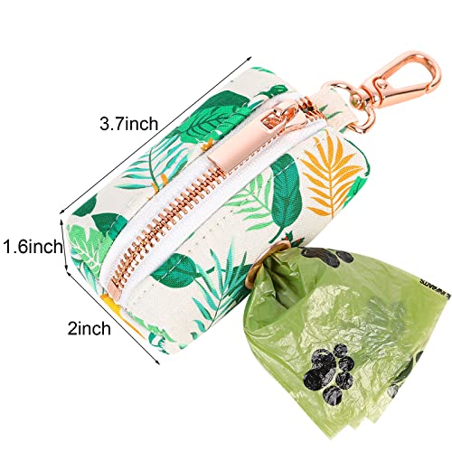 Image of ARING PET Dog Waste Bag Dispenser, Cotton Doggy Poop Bags Holders Attach to Any Leashes, Portable Washable Leaf Pattern Pet Waste Pouch Dispenser with Metal Zipper
