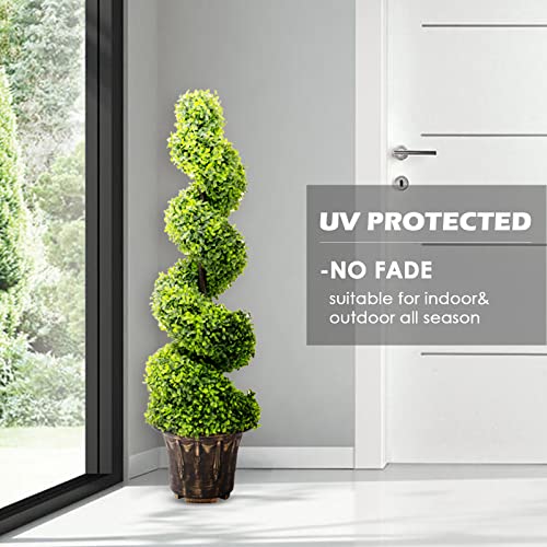 INMOZATA Pair of Artificial Topiary Swirl Trees Boxwood Spiral Trees