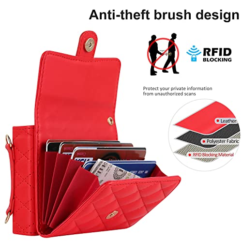Image of for Samsung Galaxy Z Flip 7 Accordion Crossbody Wallet Case, 4 Card Slots, RFID Blocking, and Adjustable Strap - Stylish and Versatile Accessory.(Red)
