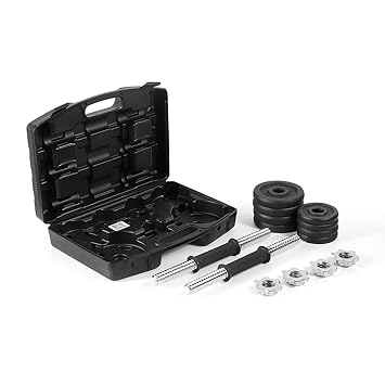The Cube Club Iron Dumbbells Set For Home Workout Gym Equipment With Anti-Slip Rod | 20Kg Cast Iron Adjustable Dumbbell Weights With Carry Case Box For Men & Women Exercise (1 Year Warranty, Black) - image, photos
