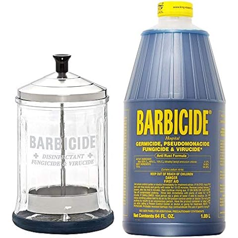 King Research Barbicide Disinfecting Jar Midsize 21oz + Disinfectant 64oz Cover