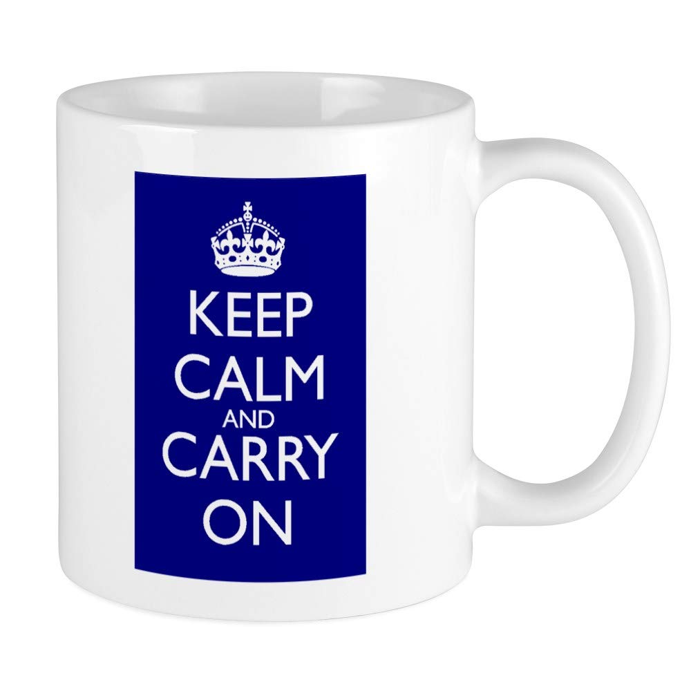 CafePressKeep Calm and Carry On Mug Navy Blue Front+Back 11 oz (325 ml) Ceramic Coffee Mug