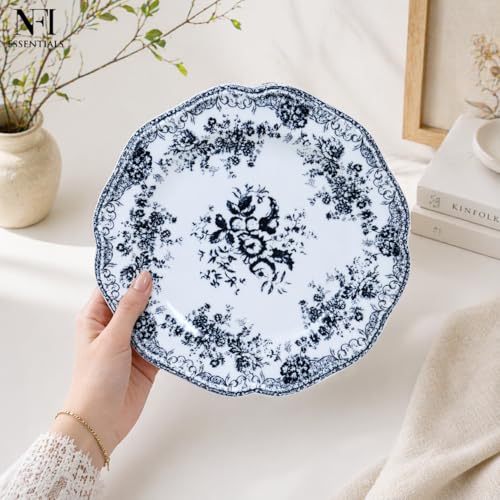 Image of NFI essentials 10 Inch Premium Ceramic Dinner Plate, Serving Plate for Main Course, Pasta, Rice, Salad & Meals, Dishwasher Safe Kitchen Dinner Plate