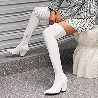 tightbooth ラグマット　ホワイト Amazon.com: Tograt Women's Thigh High Boots Low Chunky Heel