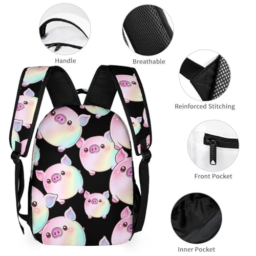 Rainbow Pigs Travel Backpack Lunch Box Pencil Case 3Pcs Set for Men Women Office Outing University3