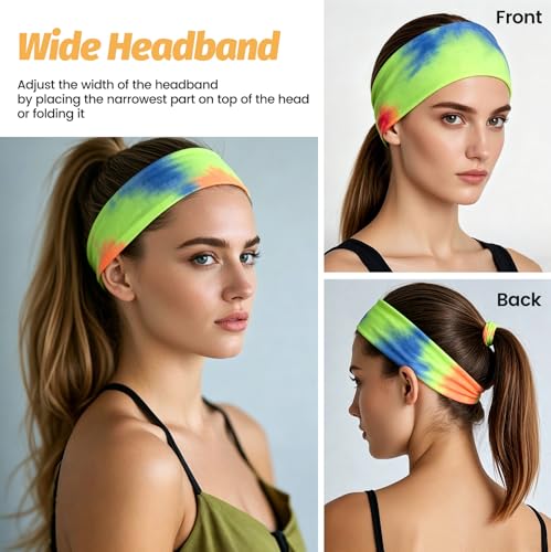 Image of Headbands for Women - 6 Pack Wide Elastic Hair Bands | Stretchy Sweatbands Hair Bands | Soft Sports Thin Head Bands | Non-Slip Accessories Bands for Fashion, Washing Face, Workouts, Yoga, Daily Use