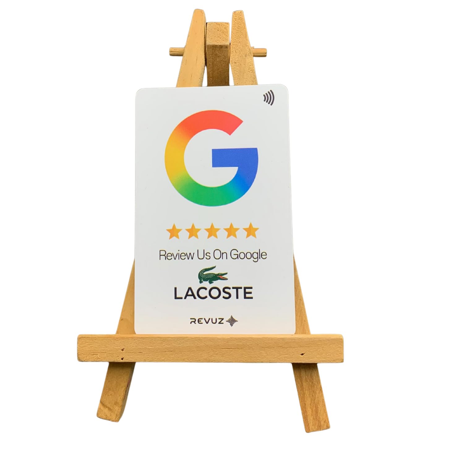 REVUZ Customized Google Review Card and Wood stand with QR Code and NFC Chip | Tap or Scan | Zero Hassle Self Setup (86x54mm) | Personlize with Your Business Name and Logo | Instant Business Reviews
