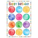 D24TIME Birthday Chart for Classroom - 16.5''x11.2'' Watercolor Happy Birthday Posters Calendars Class Bulletin Board Decorations Posters for Back to School Teacher Supplies