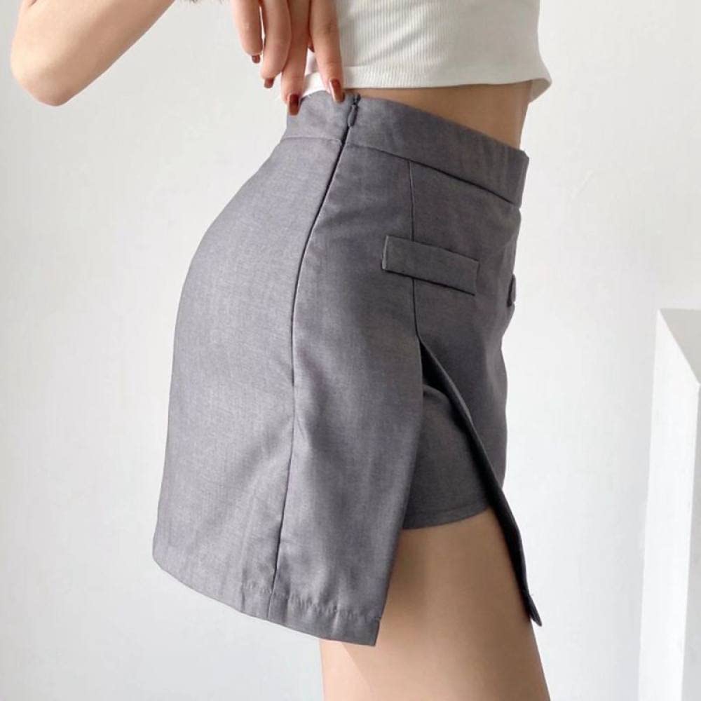 Röcke Für Damen,Damen-Minirock Grau High Waist Schlitz Hüften Wickelrock Einfarbiger Reißverschluss A-Linie Lagenrock Mit Hose Lässiger Kurzer Rock Für Mädchen Damen,M