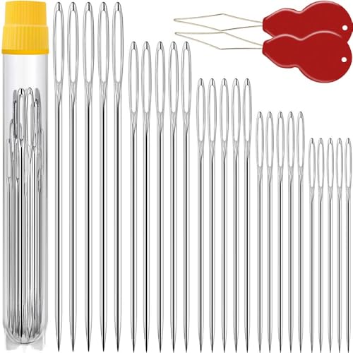 premium large eye large gauge needles for hand sewing - assorted sizes including embroidery - 2550 pcs with 2 threaders